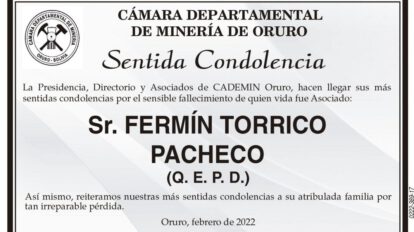 Condolencias por el fallecimiento de Fermín Torrico Pacheco