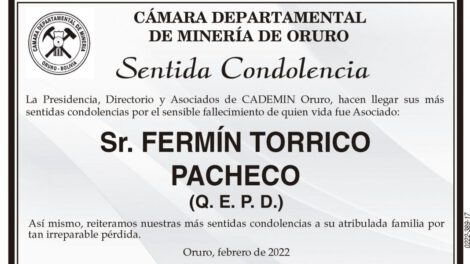 Condolencias por el fallecimiento de Fermín Torrico Pacheco