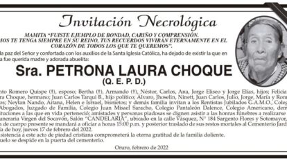 Invitación Necrológica de Petrona Laura Choque