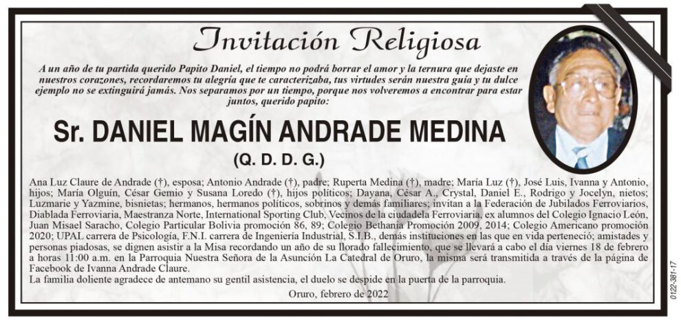 Obituario de Daniel Magín Andrade Medina
