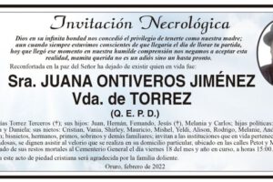 Invitación Necrológica de Juana Ontiveros Jiménez