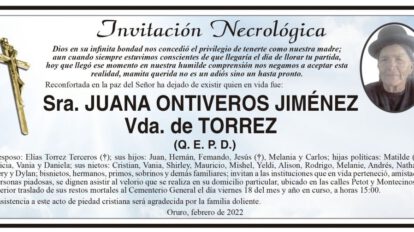 Invitación Necrológica de Juana Ontiveros Jiménez