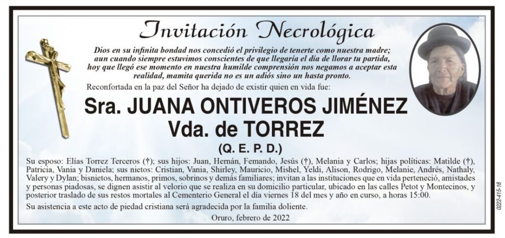 Invitación Necrológica de Juana Ontiveros Jiménez