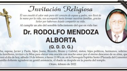 Invitación Religiosa por Dr. Rodolfo Mendoza Alborta