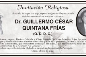 Invitación Religiosa para Dr. Guillermo César Quintana Frías