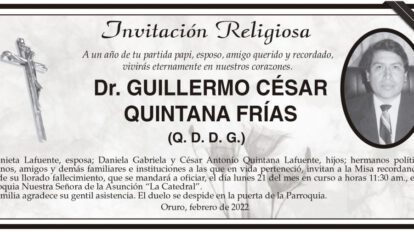 Invitación Religiosa para Dr. Guillermo César Quintana Frías