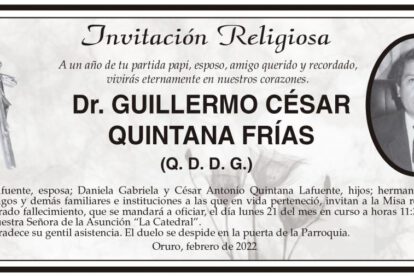 Invitación Religiosa para Dr. Guillermo César Quintana Frías