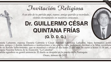 Invitación Religiosa para Dr. Guillermo César Quintana Frías