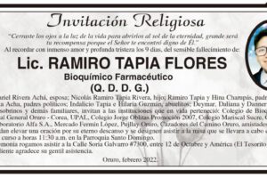 Invitación religiosa para Lic. Ramiro Tapia Flores