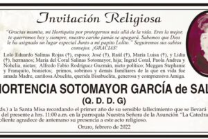 Invitación Religiosa en memoria de Hortencia Sotomayor García