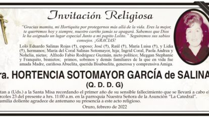 Invitación Religiosa en memoria de Hortencia Sotomayor García