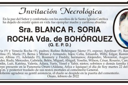Sra. Blanca R. Soria Rocha, invitación necrológica