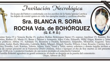 Sra. Blanca R. Soria Rocha, invitación necrológica