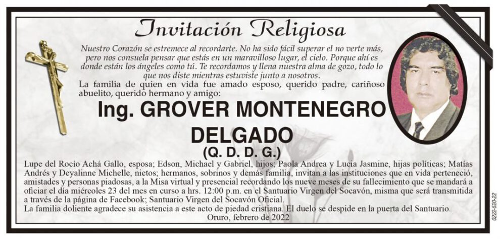 Obituario de Ing. Grover Montenegro Delgado