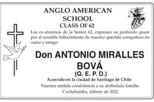 Condolencias por el fallecimiento de Antonio Miralles Bová