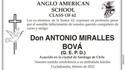 Condolencias por el fallecimiento de Antonio Miralles Bová