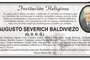 Invitación Religiosa para Augusto Severich Baldiviezo