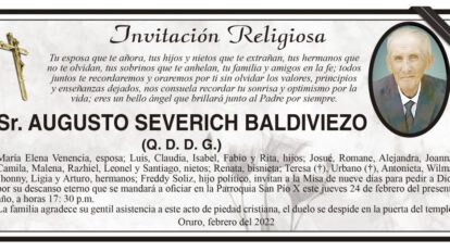 Invitación Religiosa para Augusto Severich Baldiviezo