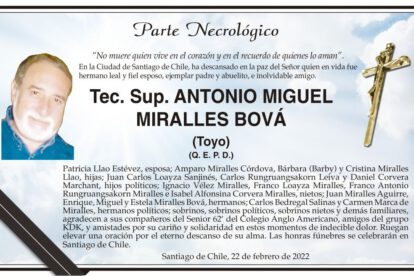 Parte Necrológico de Antonio Miguel Miralles Bová