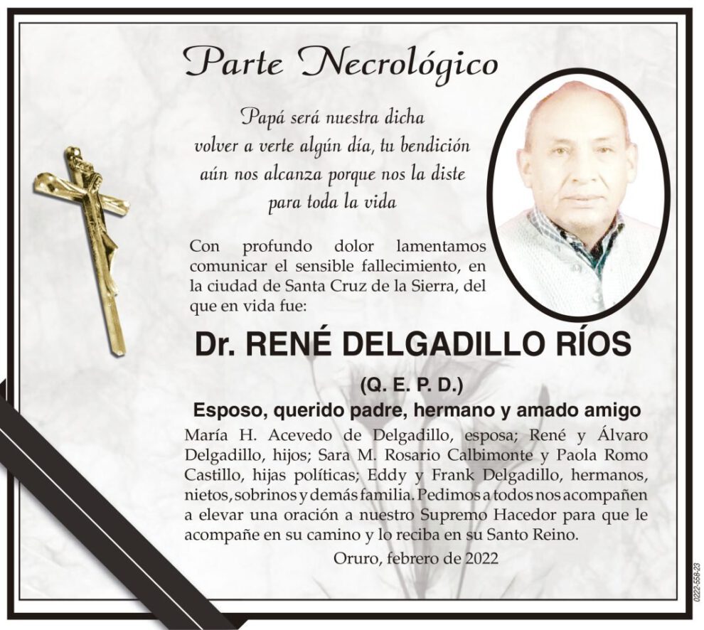 Parte Necrológico: Dr. René Delgadillo Ríos