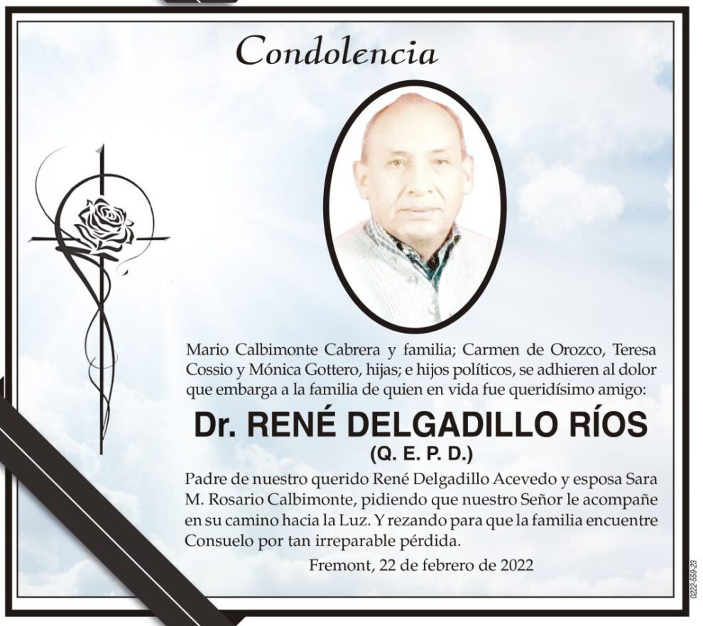 Condolencia por la pérdida del Dr. René Delgadillo Ríos