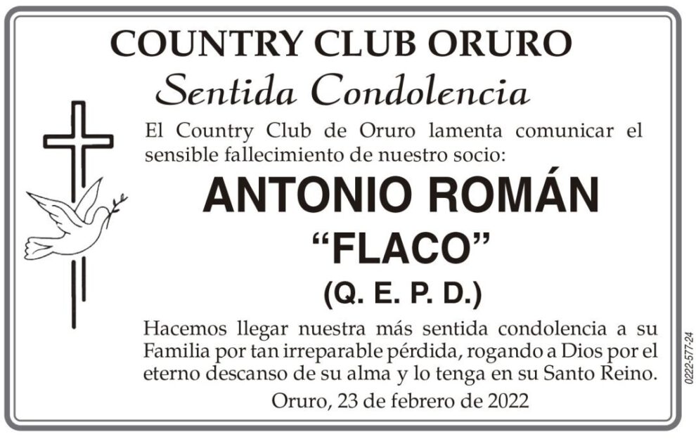Condolencias por el fallecimiento de Antonio Román Flaco