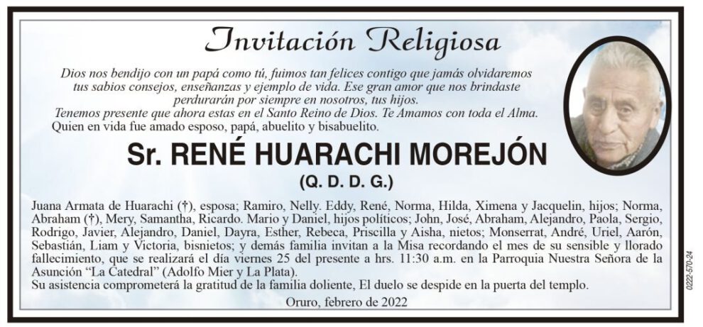Invitación Religiosa para René Huarachi Morejón
