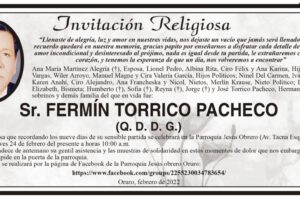 Invitación Religiosa para Fermín Torrico Pacheco
