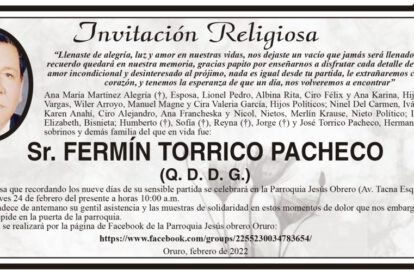 Invitación Religiosa para Fermín Torrico Pacheco