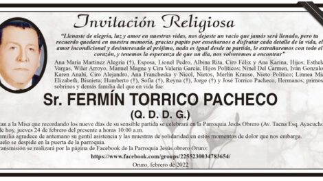 Invitación Religiosa para Fermín Torrico Pacheco