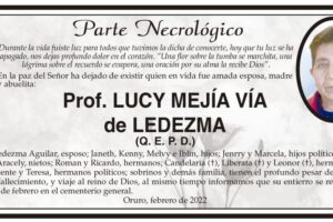 Parte Necrológico de Prof. Lucy Mejía VÍa de Ledezma