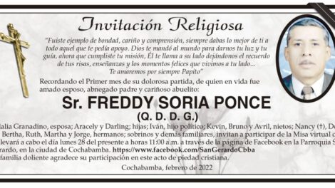 Invitación Religiosa para Freddy Soria Ponce