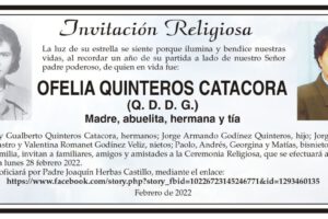 Invitación Religiosa: Ofelia Quinteros Catacora