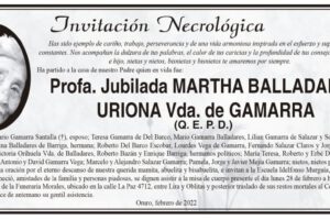 Profa. Jubilada Martha Balladares Uriona, invitación necrológica