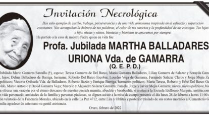 Profa. Jubilada Martha Balladares Uriona, invitación necrológica