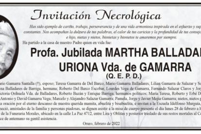 Profa. Jubilada Martha Balladares Uriona, invitación necrológica