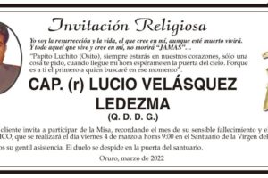 Invitación Religiosa para Lucio Velásquez Ledezma