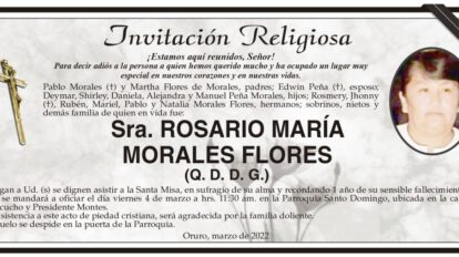 Invitación Religiosa para Rosario María Morales Flores