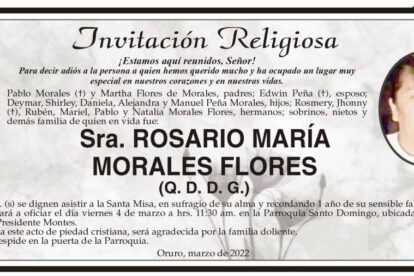 Invitación Religiosa para Rosario María Morales Flores