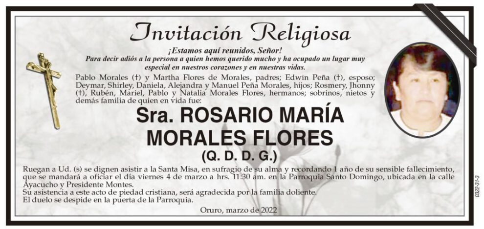 Invitación Religiosa para Rosario María Morales Flores