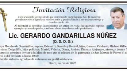Invitación Religiosa por Lic. Gerardo Gandarillas Núñez