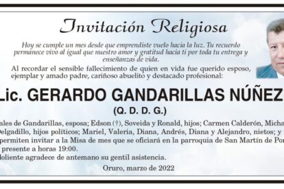 Invitación Religiosa por Lic. Gerardo Gandarillas Núñez