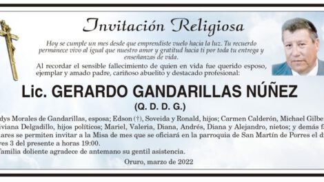 Invitación Religiosa por Lic. Gerardo Gandarillas Núñez