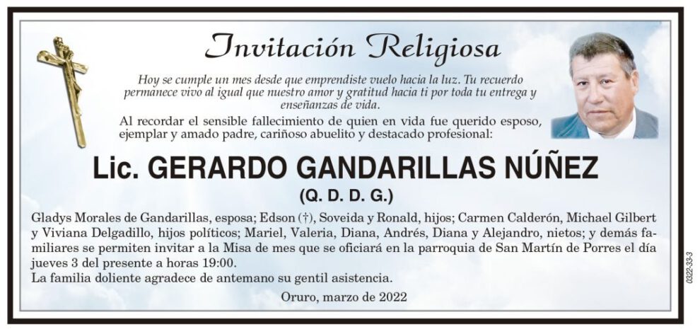 Invitación Religiosa por Lic. Gerardo Gandarillas Núñez