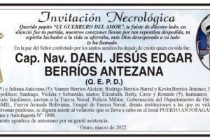 Invitación Necrológica: Cap. Nav. DAEN. JESÚS EDGAR BERRÍOS ANTEZANA