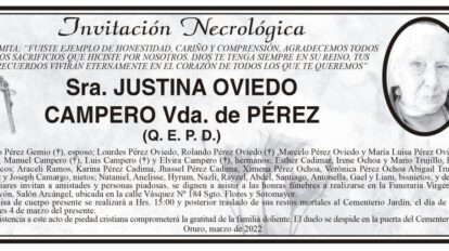 Invitación Necrológica de Justina Oviedo Campero