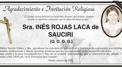 Agradecimiento e Invitación Religiosa por Inés Rojas Laca