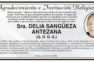 Agradecimiento e Invitación Religiosa por Delia Sangüeza Antezana