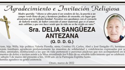 Agradecimiento e Invitación Religiosa por Delia Sangüeza Antezana