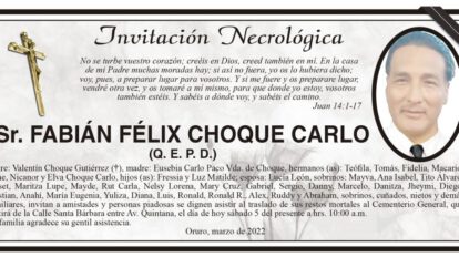 Invitación Necrológica de Fabián Félix Choque Carlo